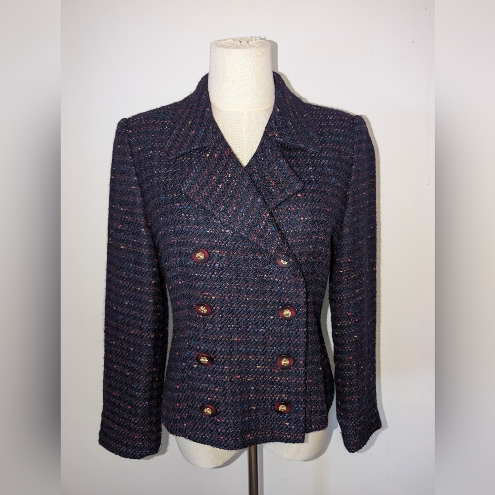 Vintage Wool Blend Purple/Colourful Tweed Double Breasted Jacket